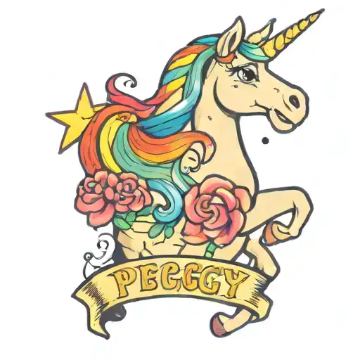 The Name Peggy Written With A Unicorn And Rainbow