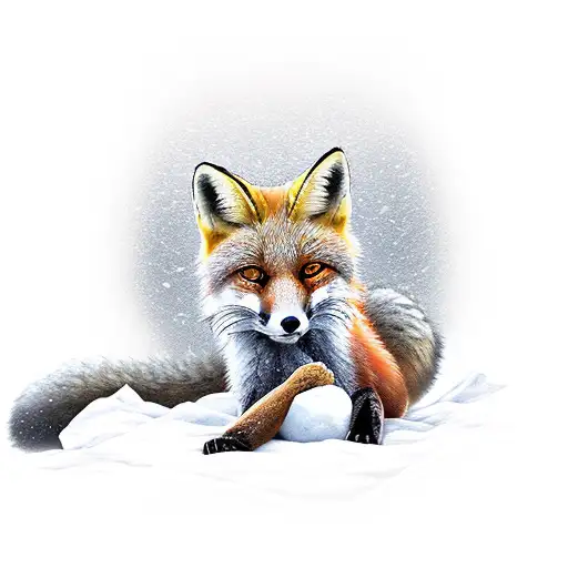 Red Fox Curled Up On Forest Floor