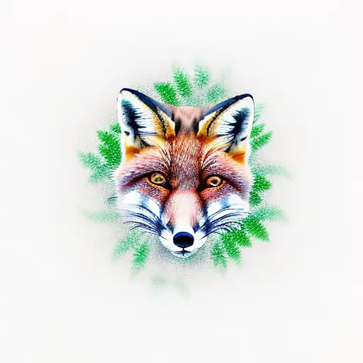 Red Fox Curled Up On Green Forest Floor