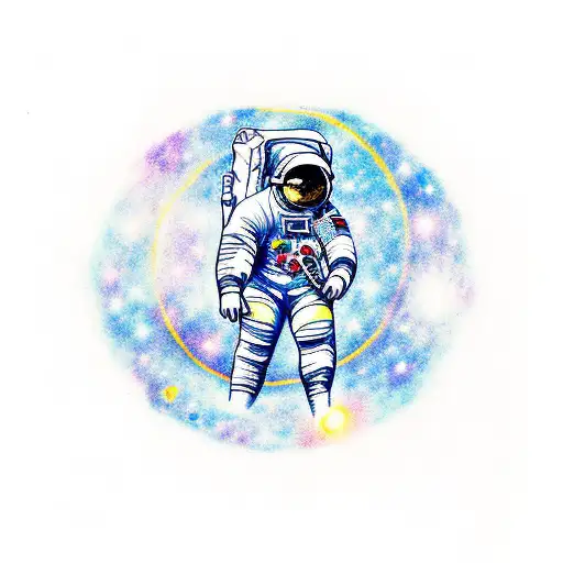 An Astronaut With The Galaxy In The Background With Planets And Some Deep Meaning Symbolas
