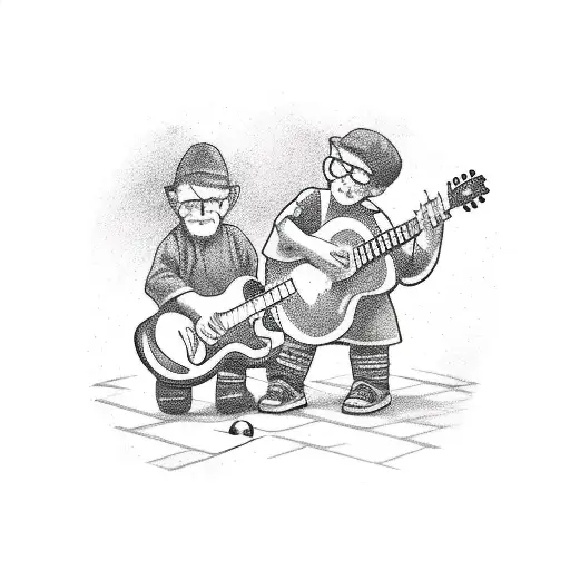 Old Man Playing Guitar Infront Of 2 Children