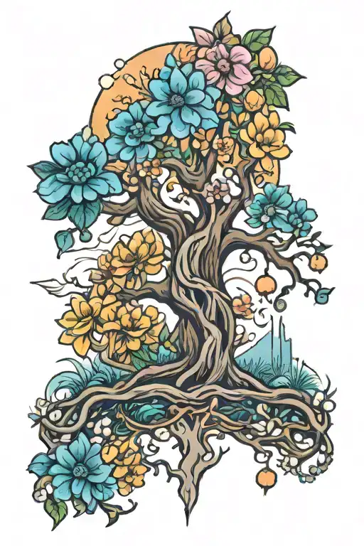 Tree Of Life With Flowers Of California