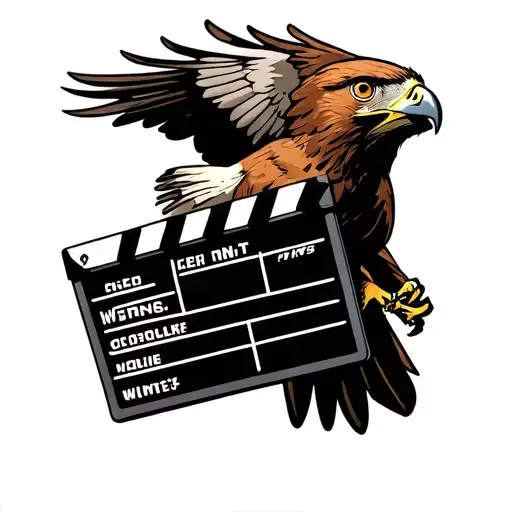 Red Tail Hawk In Flight Holding A Movie Clap Board In Its Talens