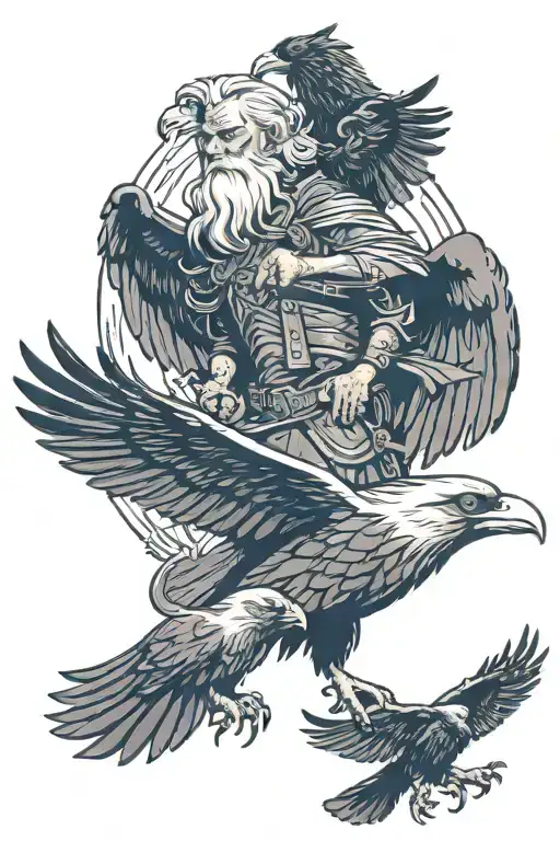 Odin With 2 Ravens Flying