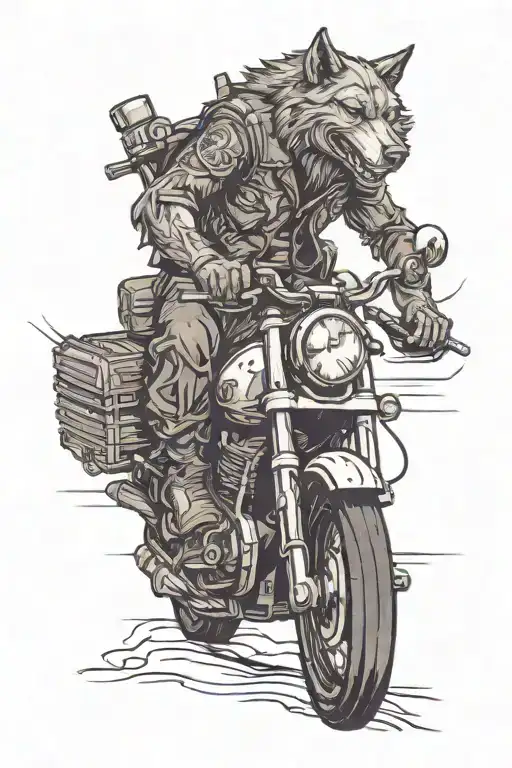 Anthropomorphic Wolf On Motorcycle Riding