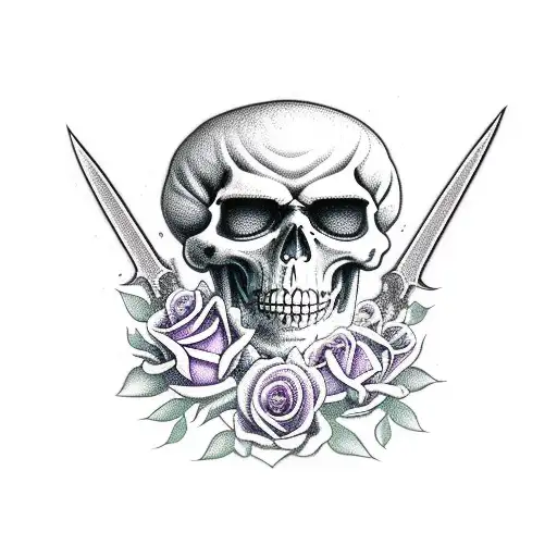 Purple Skeletor With Roses And A Sword Behind