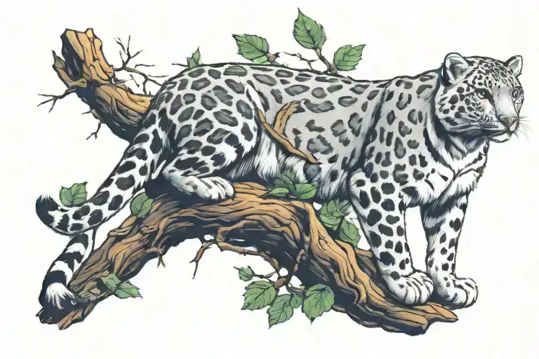 Snow Leopard Under The Tree Ash