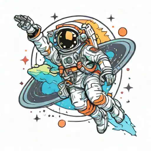 Astronaught Floating In Front Of A Colorful Galaxy