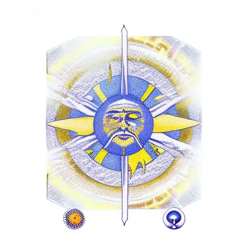 Emperor Tarot Card With Celestial Sun And Moon With Aries Zodiac Sign