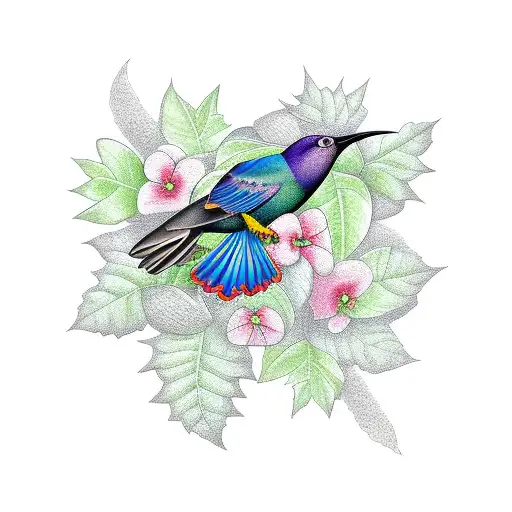 Tattoo Of A Vine With A Tui And Kea Incorporated Into The Design