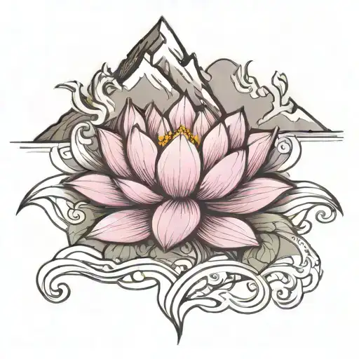 Lotus That Is Intertwined With Mountain Peaks Forming