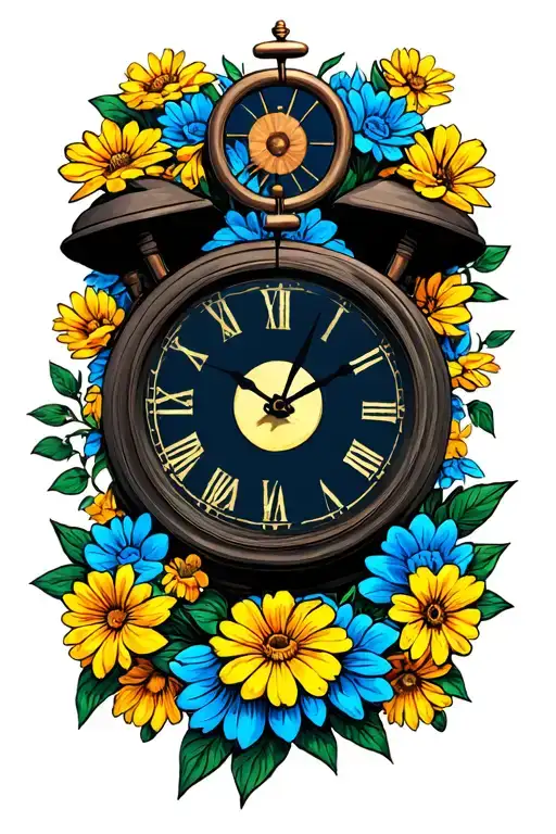 Clock With Yellow And Blue Flowers