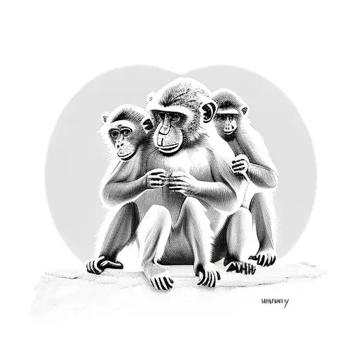 Monkey Playing With 2 Bear Cubs