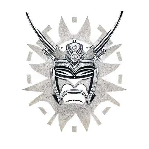 Combine The Elements Of A Samurai Mask And An African Mask Into A Single Design