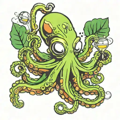 An Octopus With Weed Leaves And Bongs In A New-school Style