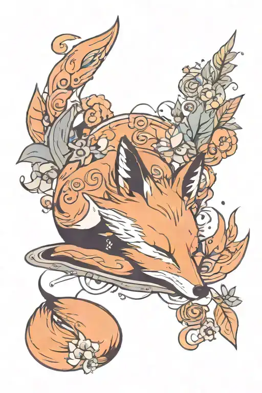 A Sleeping Fox Surrounded By Pastel Goth Symbols