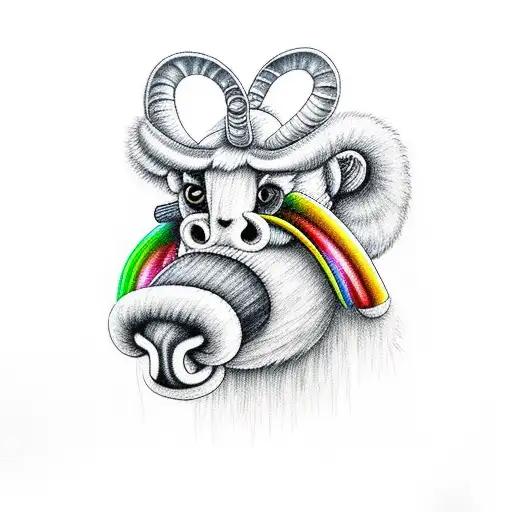 Ram With Sock Monkey Riding It While Stabbingb It In Back With Syringe