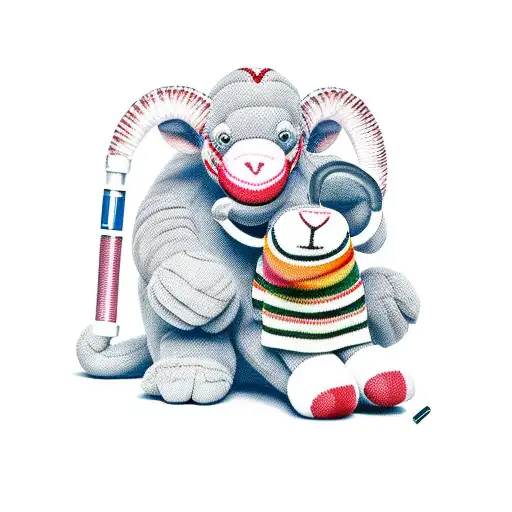 Ram With Sock Monkey Riding It While Stabbingb It In Back With Syringe