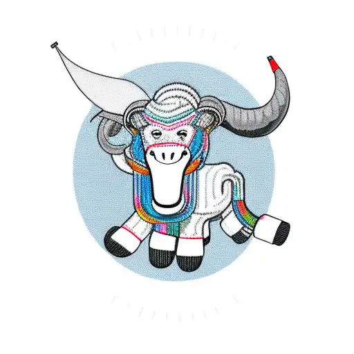 Sock Monkey Riding An Aries Ram Whilem Stabbing It In The Back With Syringe