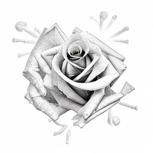 5 Roses With Hand Skeleton