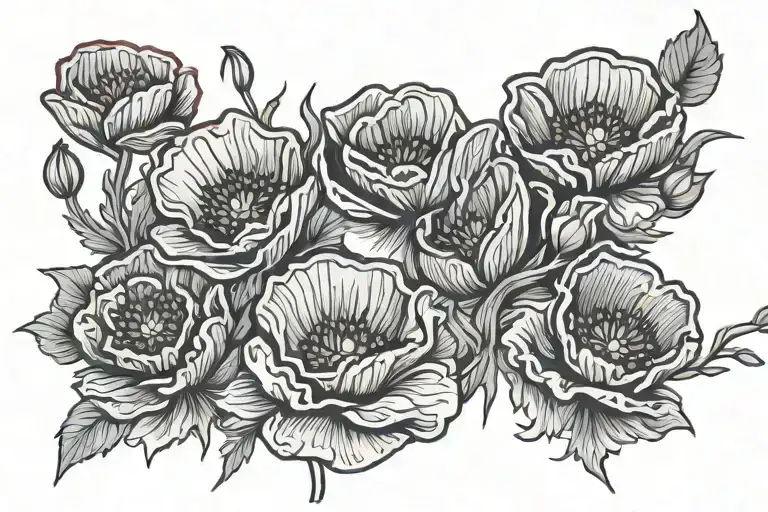Multiple Poppy Flowers In Black And Red Color