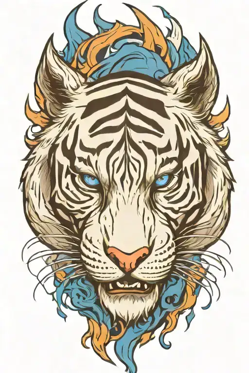 White Tiger Head Angry With Blue Flames