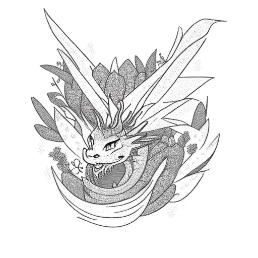 An Enchanting Scene Of A Dragon Resting Amidst A Field Of Wildflowers