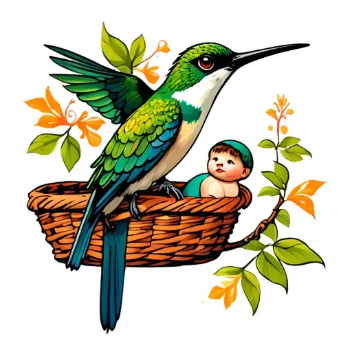 Colibri And A Baby Basket In Tattooing