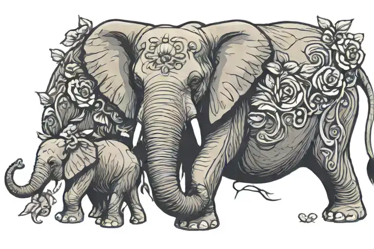 Elephant With Babies All Holding