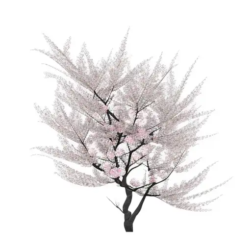 Cherry Blossom Branch With A Buddha Silhouette