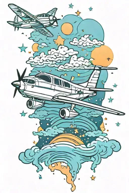 Planes And Ocean Sunset With Stars