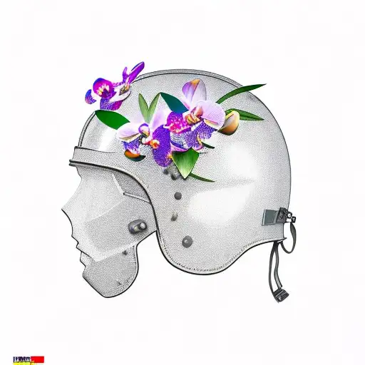 Military Helmet Adorned With Orchids