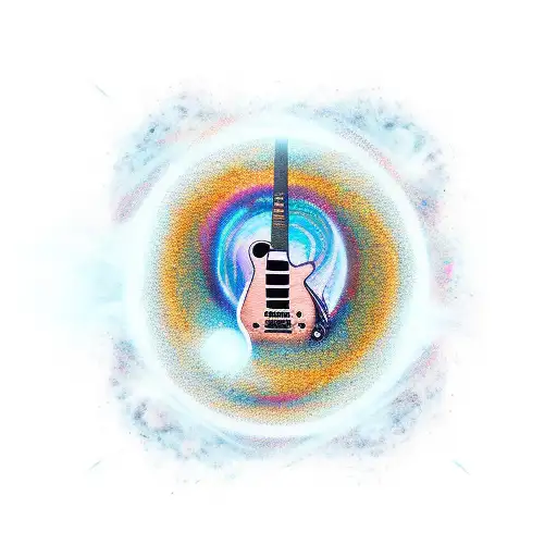 A Rock Music-inspired Tattoo Featuring A Guitar Surrounded By Swirling Galaxies