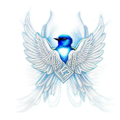 Blue Bird With Six Wings And A Long Tail