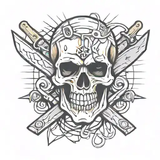 Skull With Number 13 With Knives And Wire