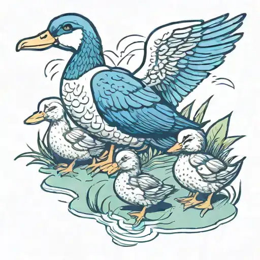 Cane And Ducklings Following Their Mother