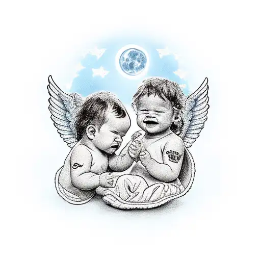 Baby Angels And Moon
