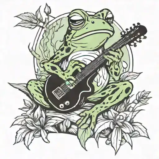 Frog Playing Guitar In Nature Scene