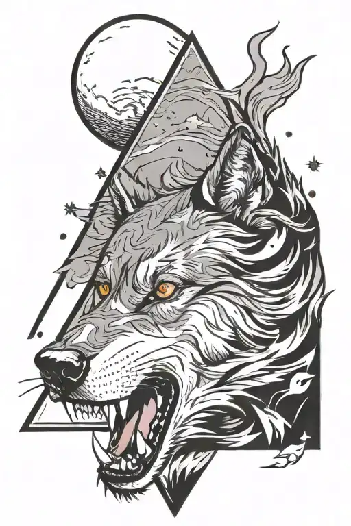 Black Triangle On Wolf Howling At The Moon