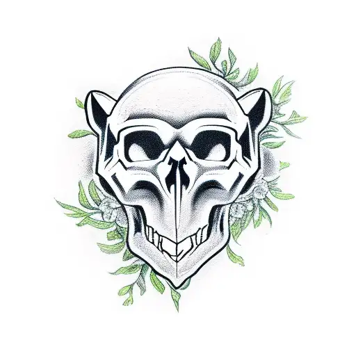 Wolfsbane Flowers With Wolf's Skull Tattoo