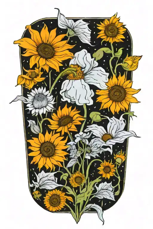 Orange Poppy And Sunflower Under Sky