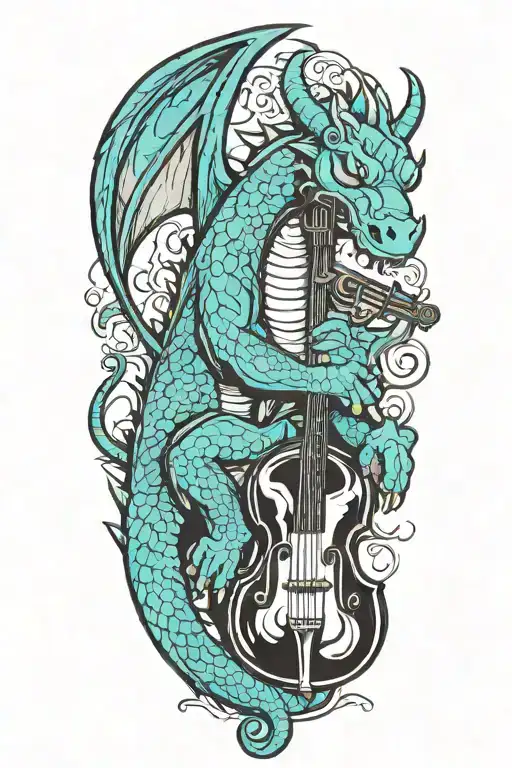 Dragon Curled Around An Upright Bass