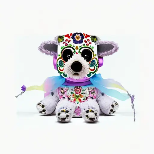 Day Of The Dead With Stuffed Dog Animal And Using Floral