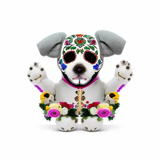 Day Of The Dead With Stuffed Dog Animal And Using Floral