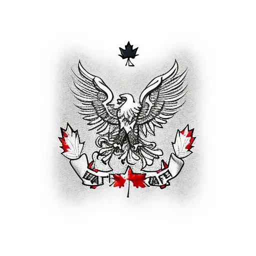 Left Half Polish White Eagle Morphed With Right Half Red Canadian Maple Leaf