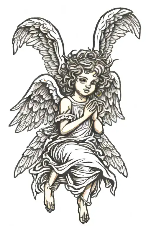 Drawed Angel With Wings