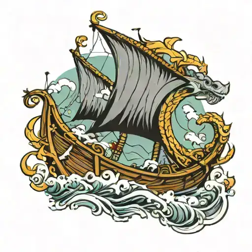 A Viking Ship Sailing Through Stormy Seas With A Fierce Dragon Prow