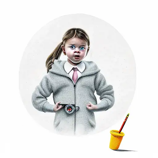 A Portrait Of The Client's Daughter Holding A Steering Wheel And A Dart In Hand