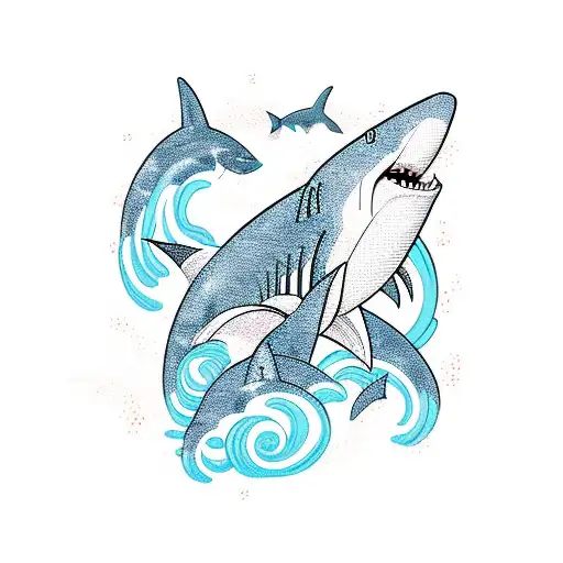 Japanese Waves Shark Retro Landscape