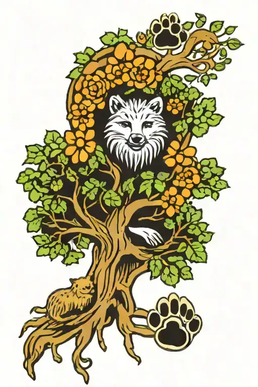 Tree Of Life With Hedgehog And Dog Paw Prints